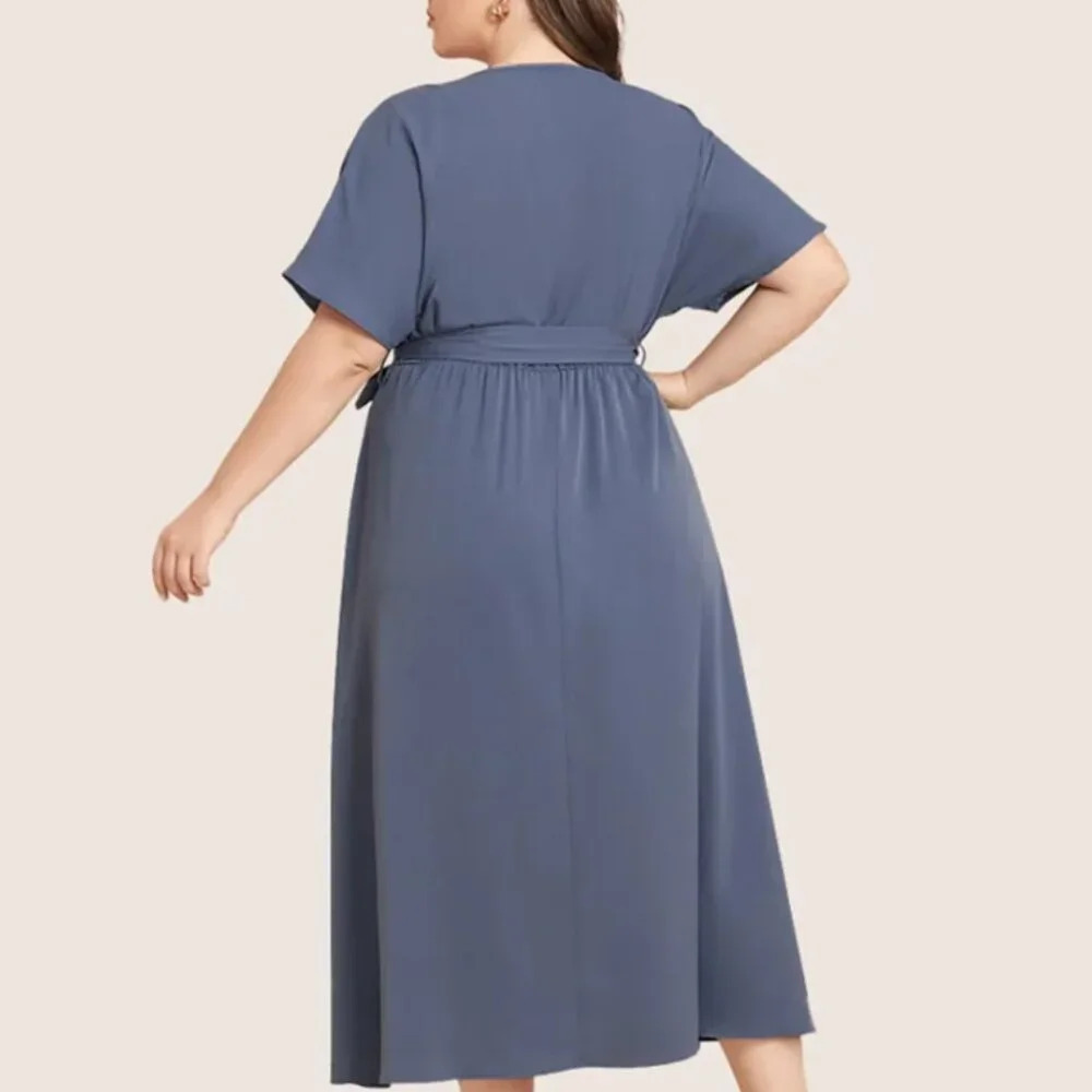 BloomChic 2XL Plain Dolman Sleeve Pocket Belted Surplice Neck Flutter Dress us18 - Picture 2 of 5